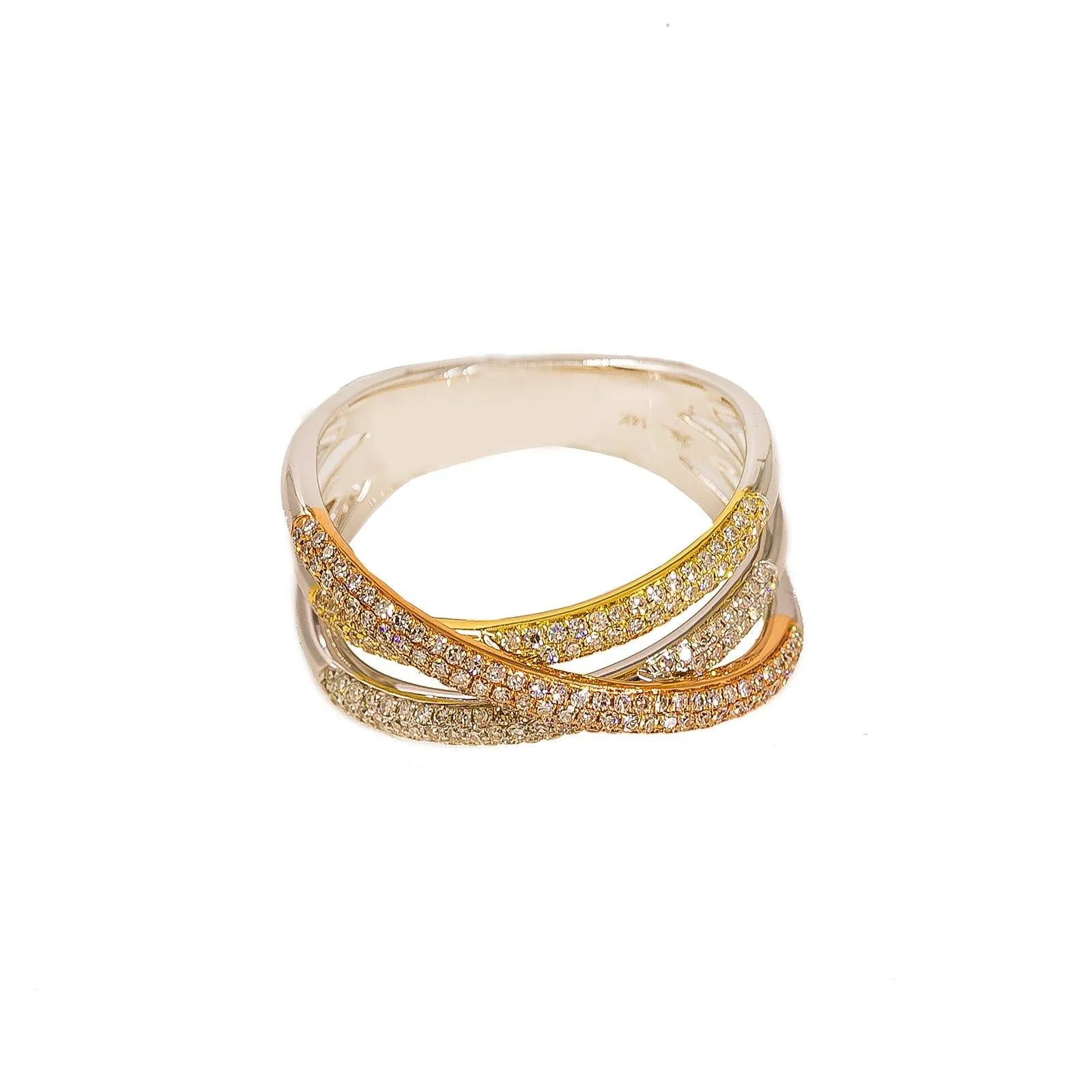 14K Multi Tone Diamond Ring W/ VS Diamonds & Cross Over Pattern