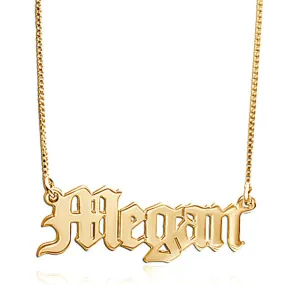 14K Solid Gold Gothic Name Necklace