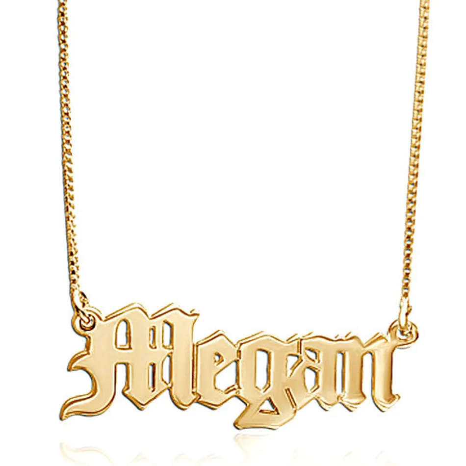 14K Solid Gold Gothic Name Necklace