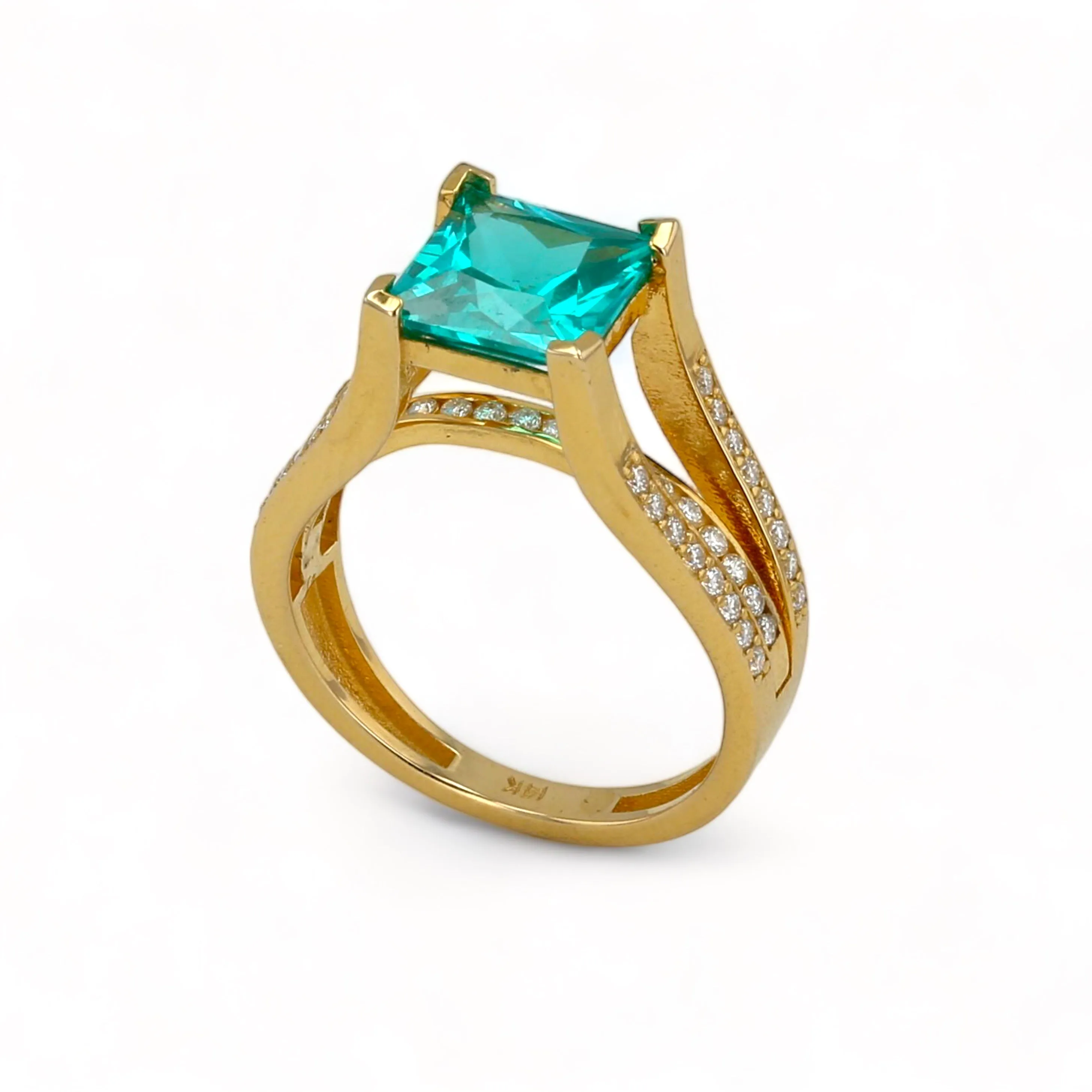 14K Yellow gold solid paraiba princess solitary ring-56889