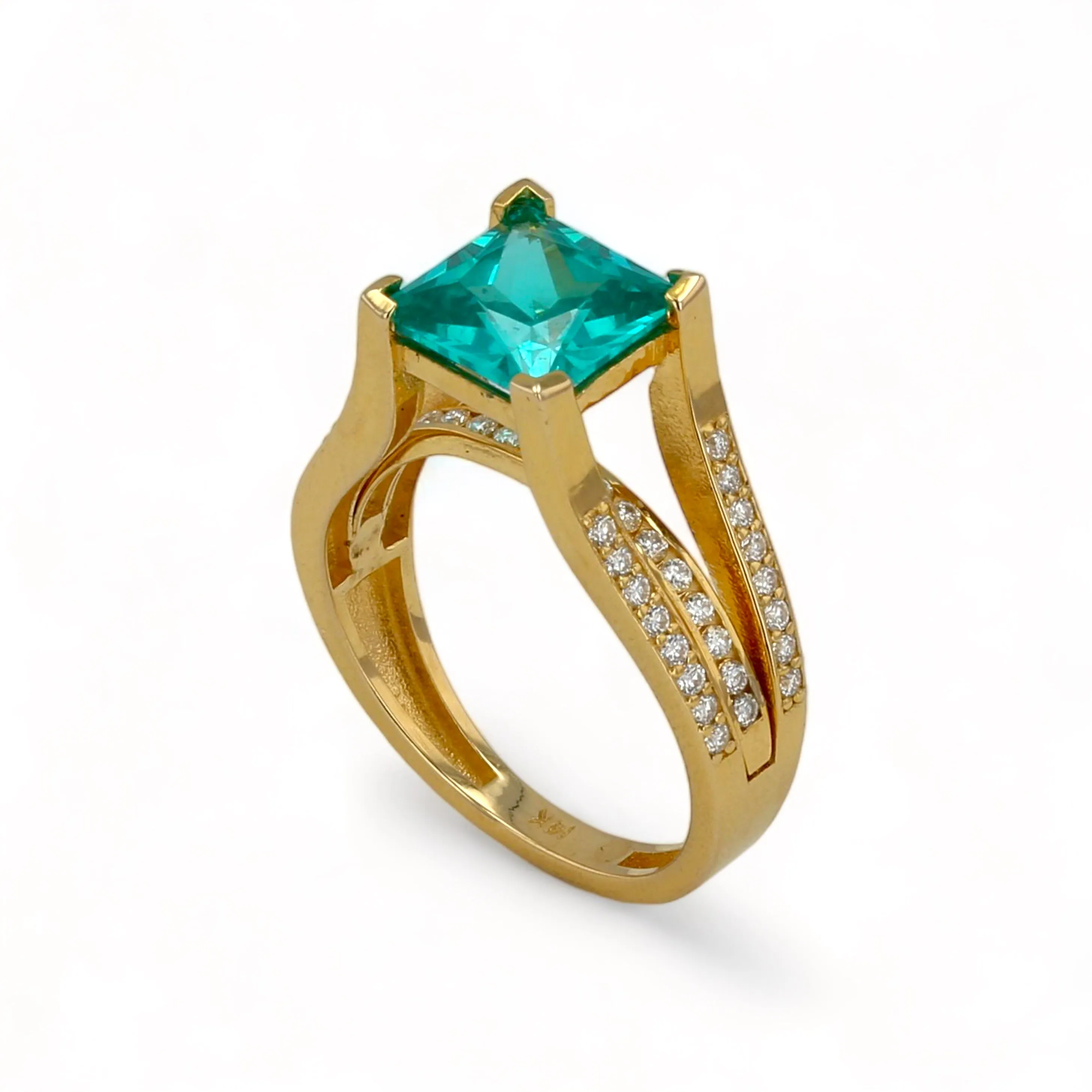 14K Yellow gold solid paraiba princess solitary ring-56889