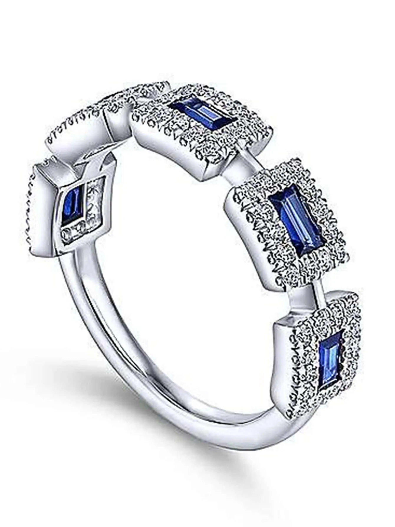 1pc Elegant Finger Ring With Blue Square Cubic Zirconia Crystal Ring For Women Wedding Jewelry