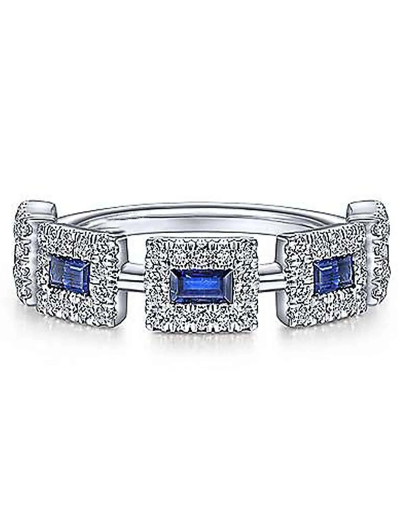 1pc Elegant Finger Ring With Blue Square Cubic Zirconia Crystal Ring For Women Wedding Jewelry