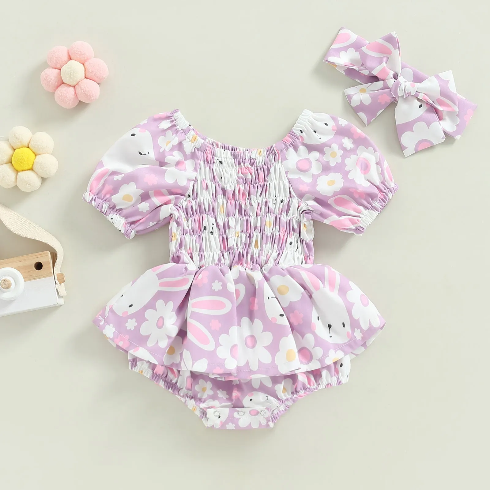 2023 Easter Baby Summer Bodysuit Rabbit Print Triangle Romper Creeper