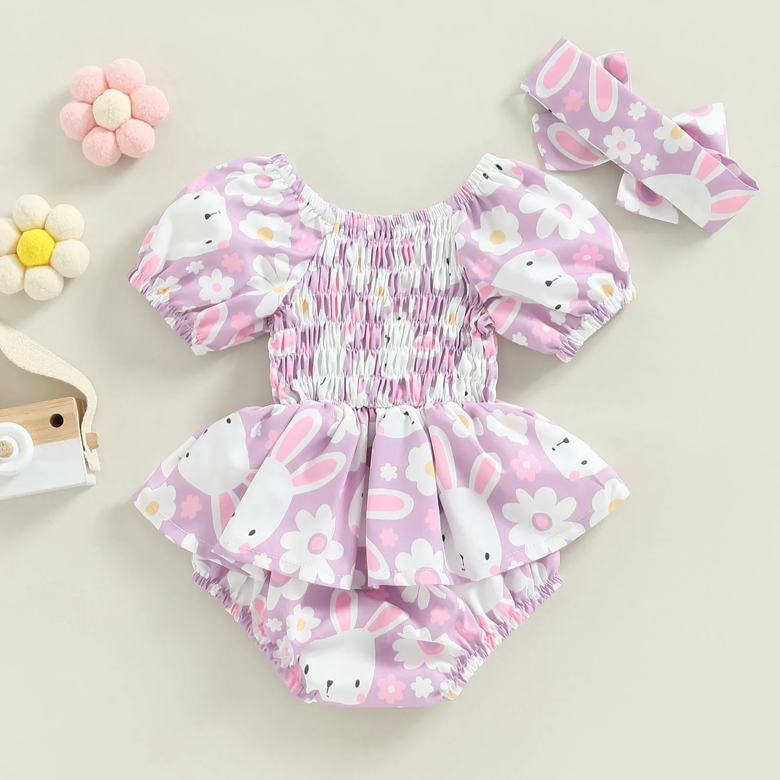 2023 Easter Baby Summer Bodysuit Rabbit Print Triangle Romper Creeper