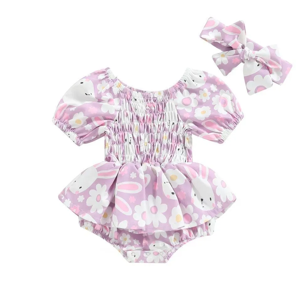 2023 Easter Baby Summer Bodysuit Rabbit Print Triangle Romper Creeper