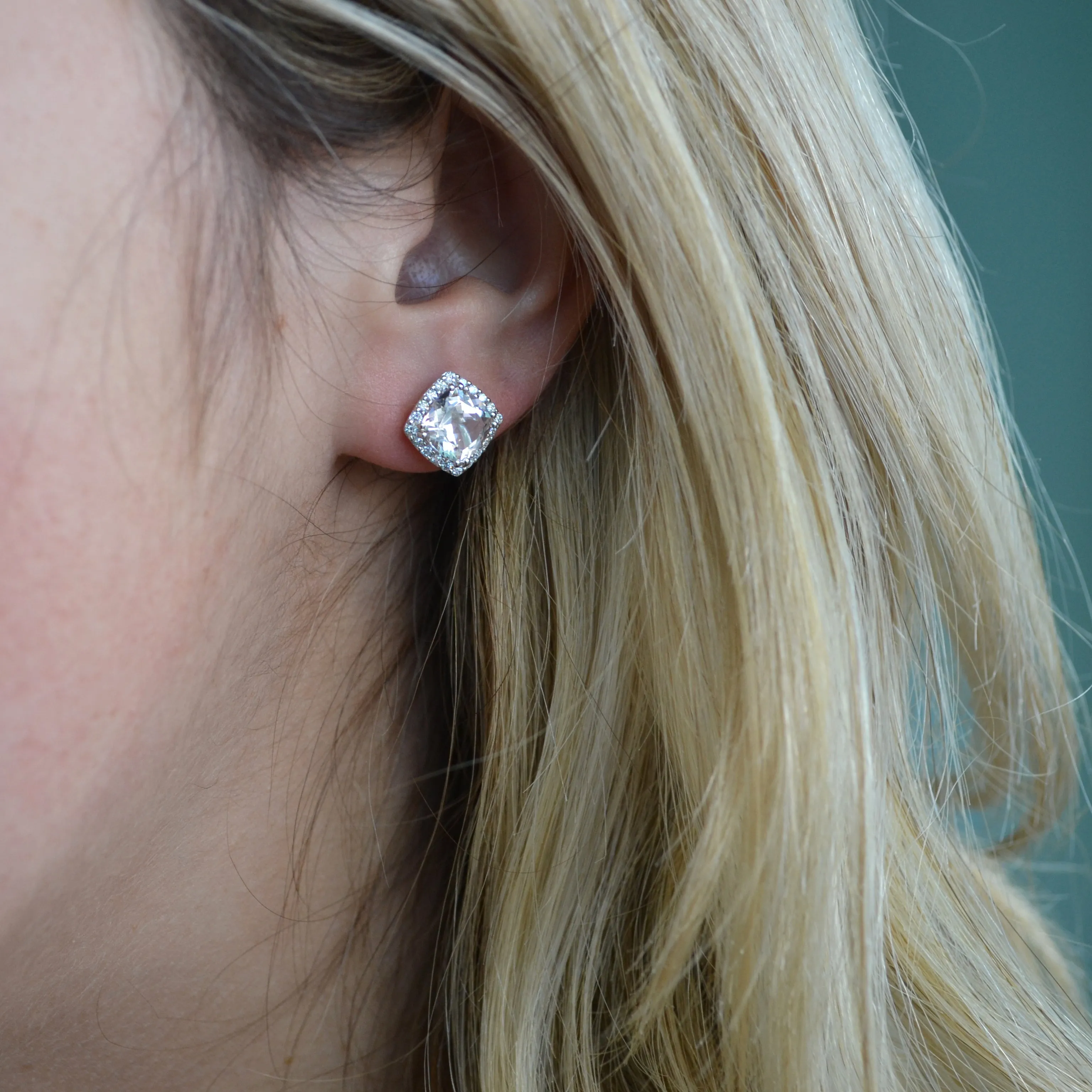 A & Furst - Dynamite - Stud Earrings with Morganite and Diamonds, 18k White Gold