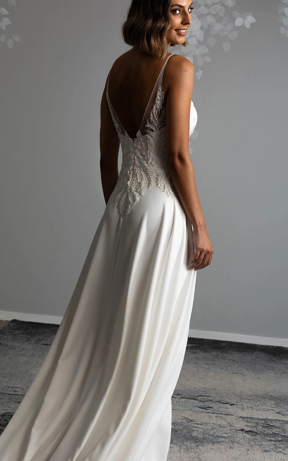 A-Line V-neck Spandex Casual Wedding Dress With Deep-V Back And Appliques-716712