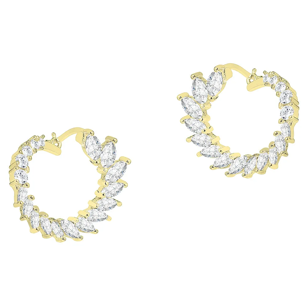 Adelyn 18k Gold Plated Sideways Hoop Earrings with CZ Crystals