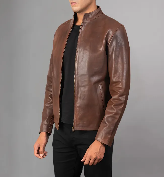 Alex Distressed Burgundy Leather Jacket