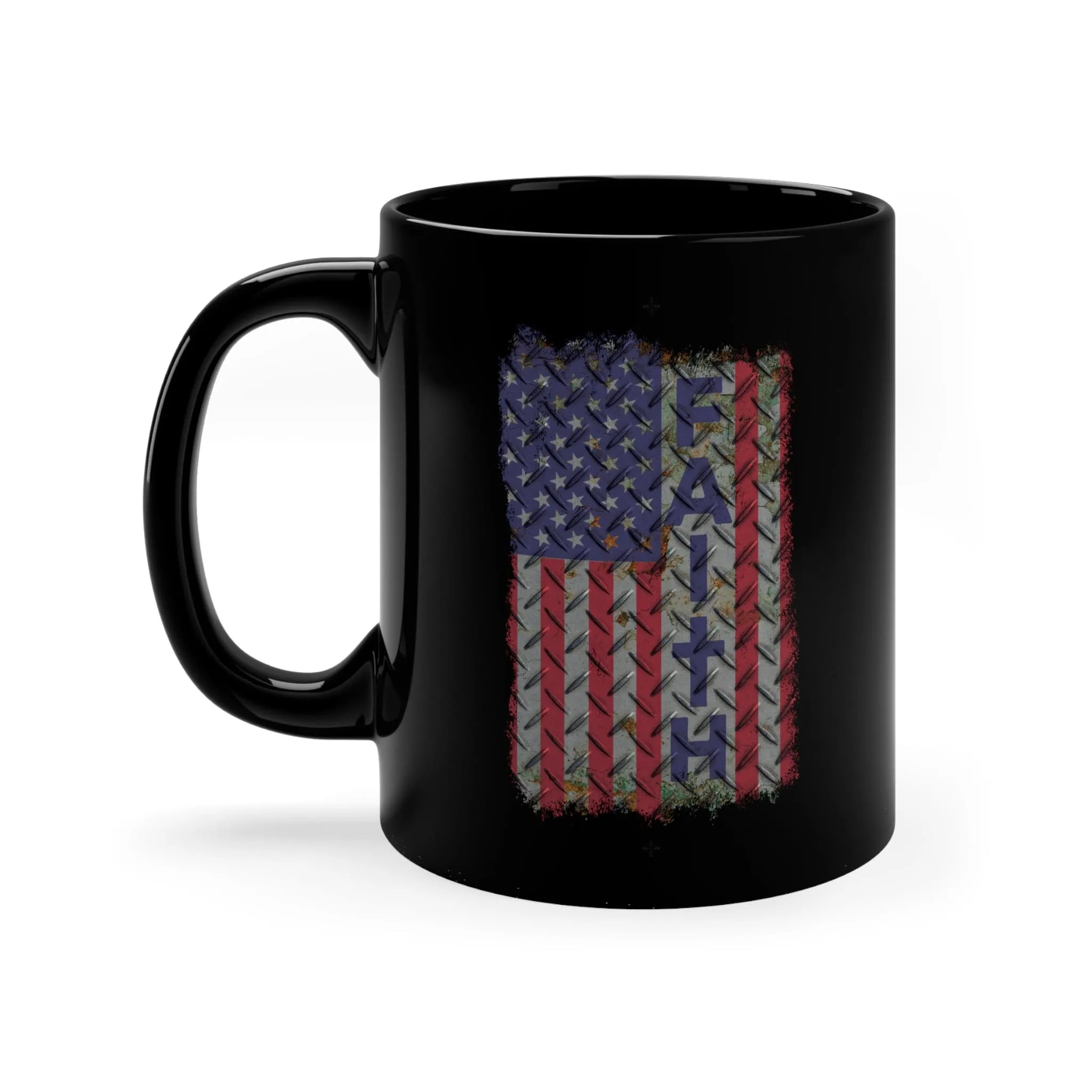 American Faith Metal Plate 11oz Black Mug