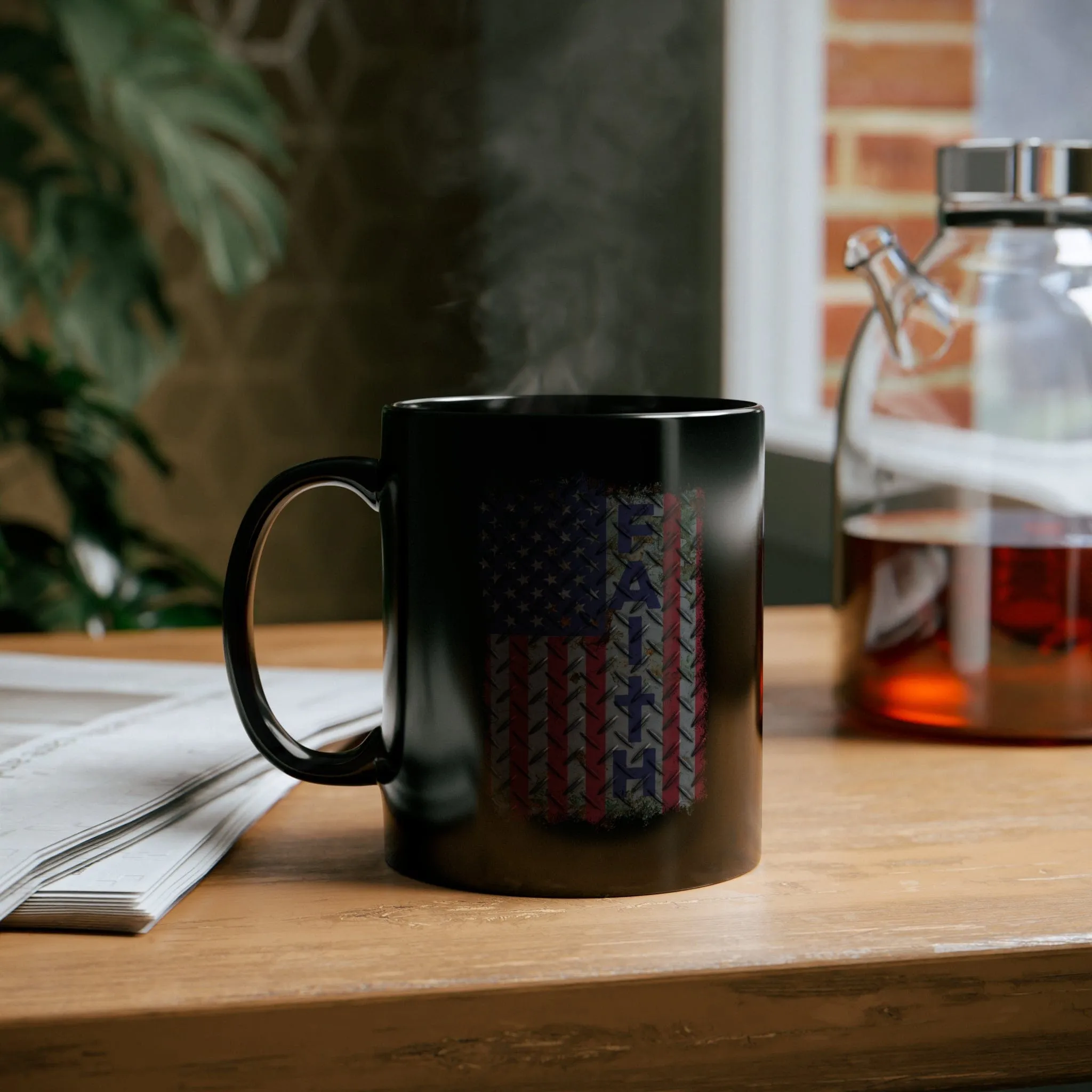 American Faith Metal Plate 11oz Black Mug