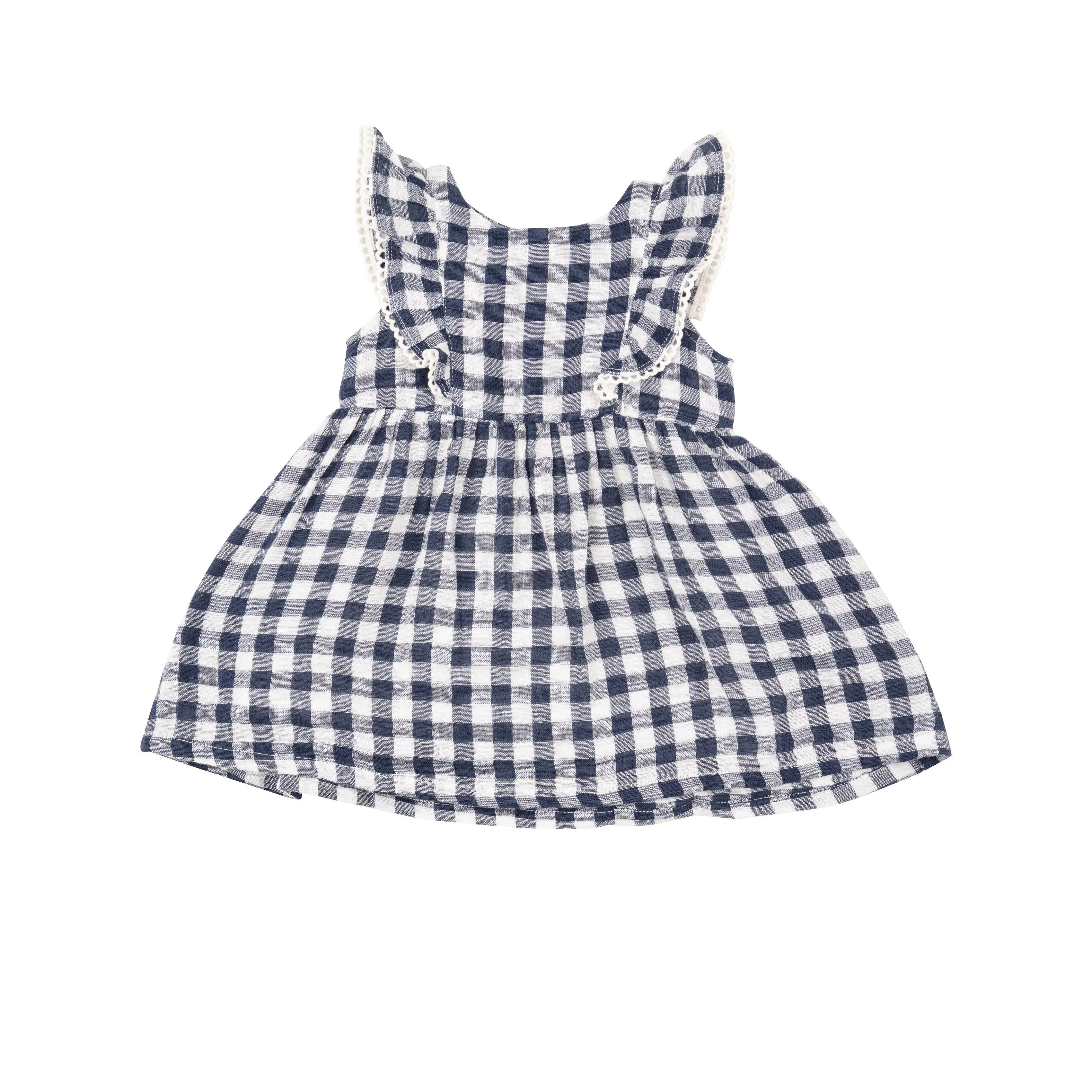 Angel Dear - Navy Gingham Ruffle Dress