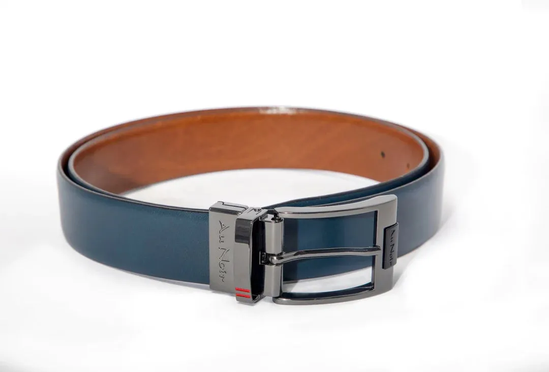 AU NOIR Reversible Belt | Desoto Gunmetal, Tan-Navy