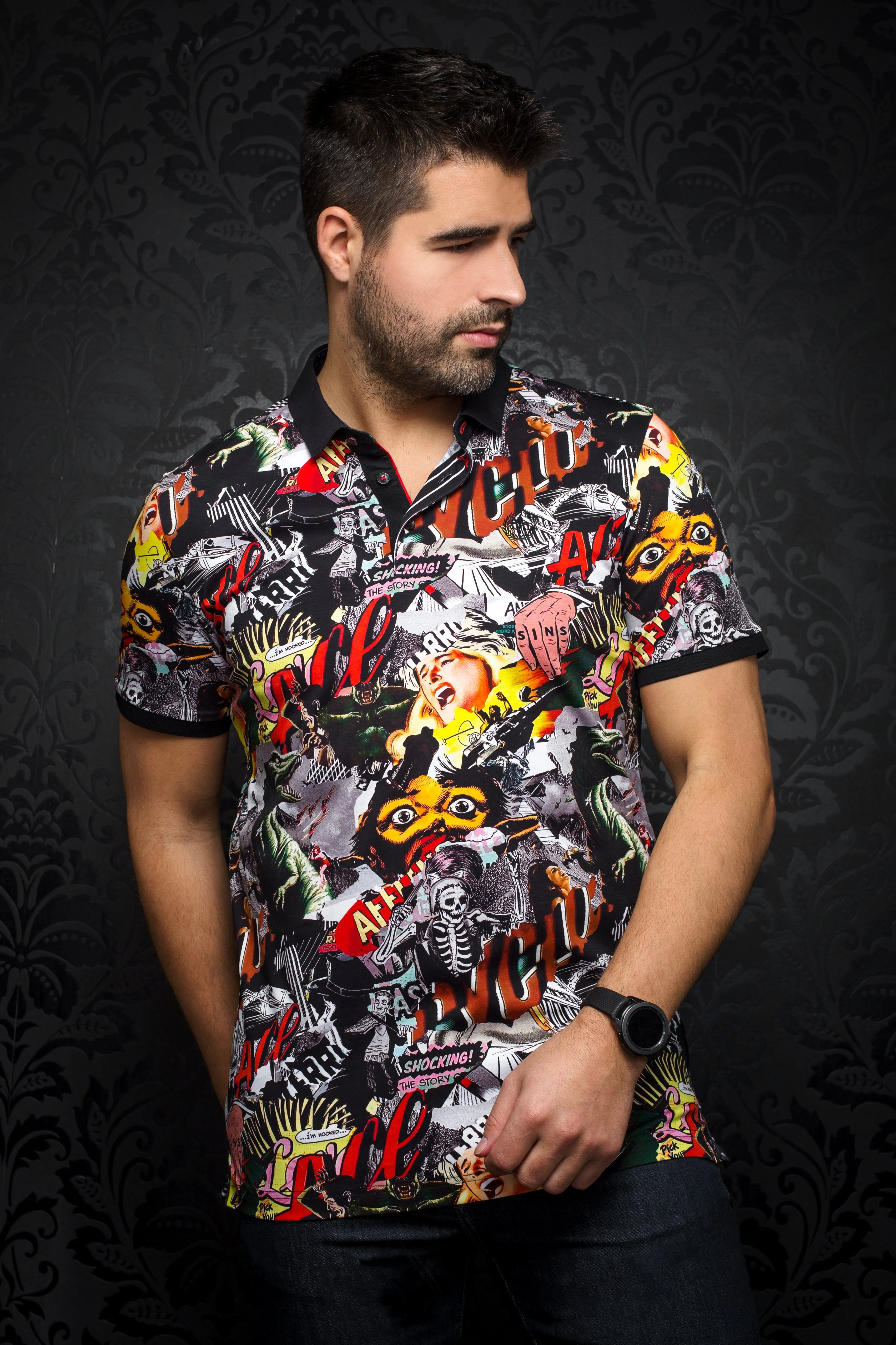 Au Noir Stretch Short-Sleeve Polos | Morales Multi