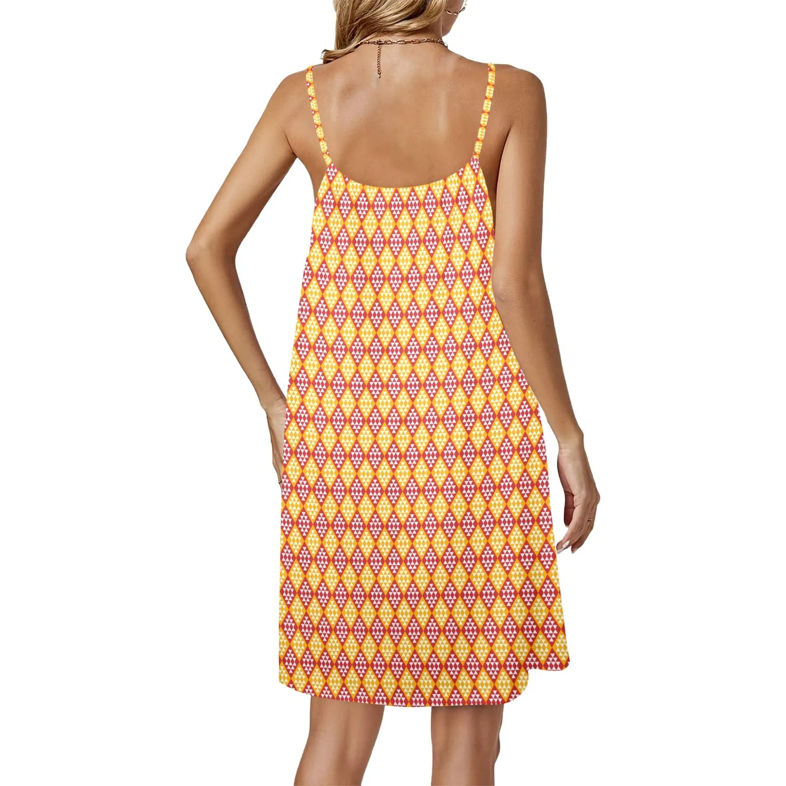 aut med diam print Drawstring Neck Sleeveless Dress (Model D68)