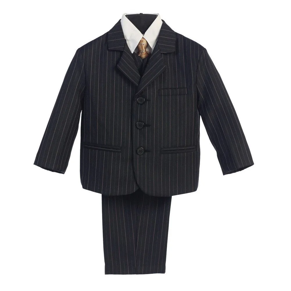 Baby Boys Black Gold Pin Stripe 5 Pcs Special Occasion Suit 6-24M