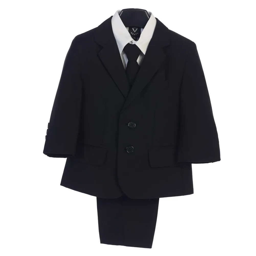 Baby Boys Black Jacket Vest Tie Pocket Square Shirt Pant 5 Pc Suit 6-24M