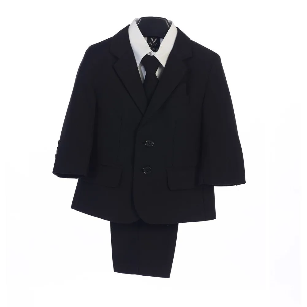 Baby Boys Black Jacket Vest Tie Pocket Square Shirt Pant 5 Pc Suit 6-24M