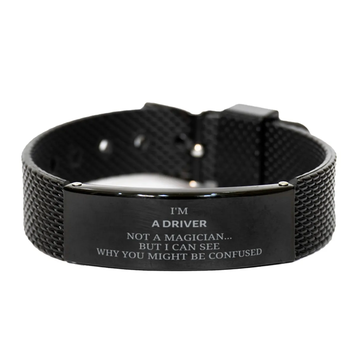 Badass Driver Gifts, I'm Driver not a magician, Sarcastic Black Shark Mesh Bracelet for Driver Birthday Christmas for  Men, Women, Friends, Coworkers