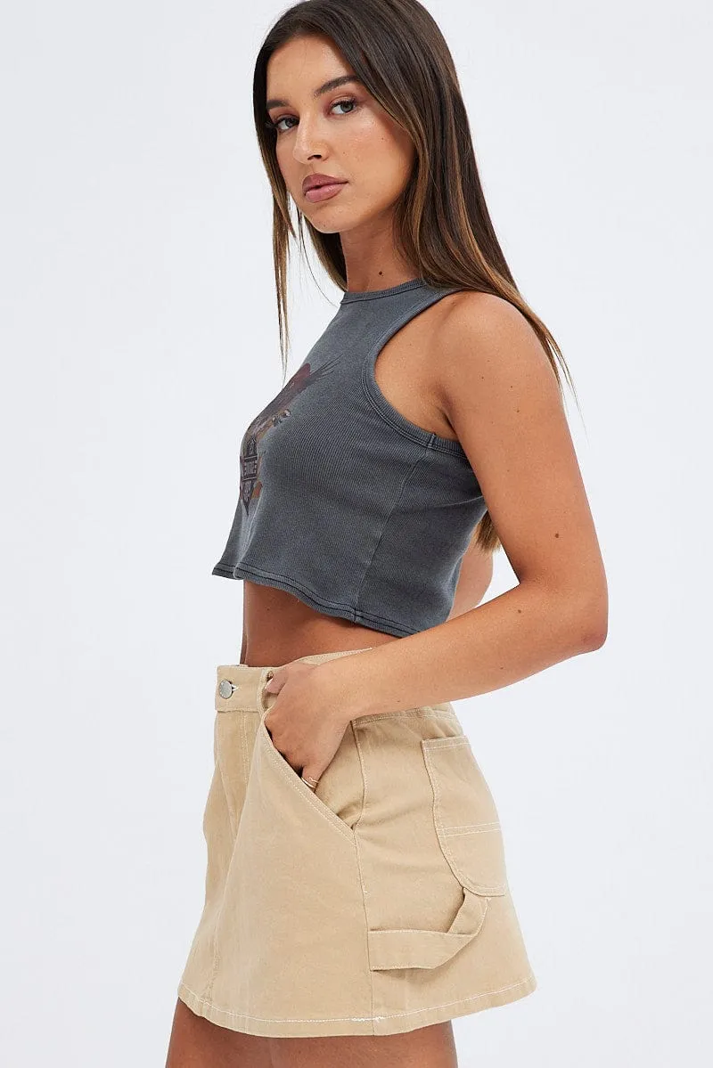 Beige Mirco Mini Skirt Mid-Rise A-Line Cargo