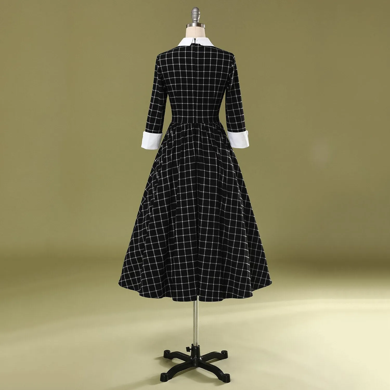 BerriesJam - 2024 Plaid Collar Bowknot A Line Rockabilly Swing Dress