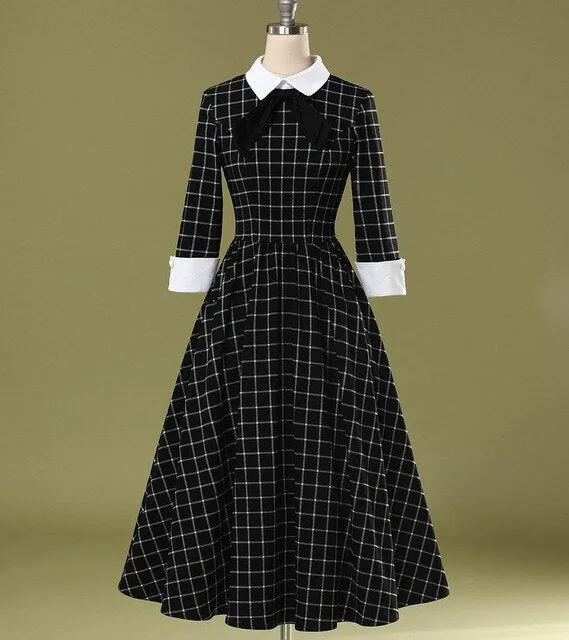 BerriesJam - 2024 Plaid Collar Bowknot A Line Rockabilly Swing Dress