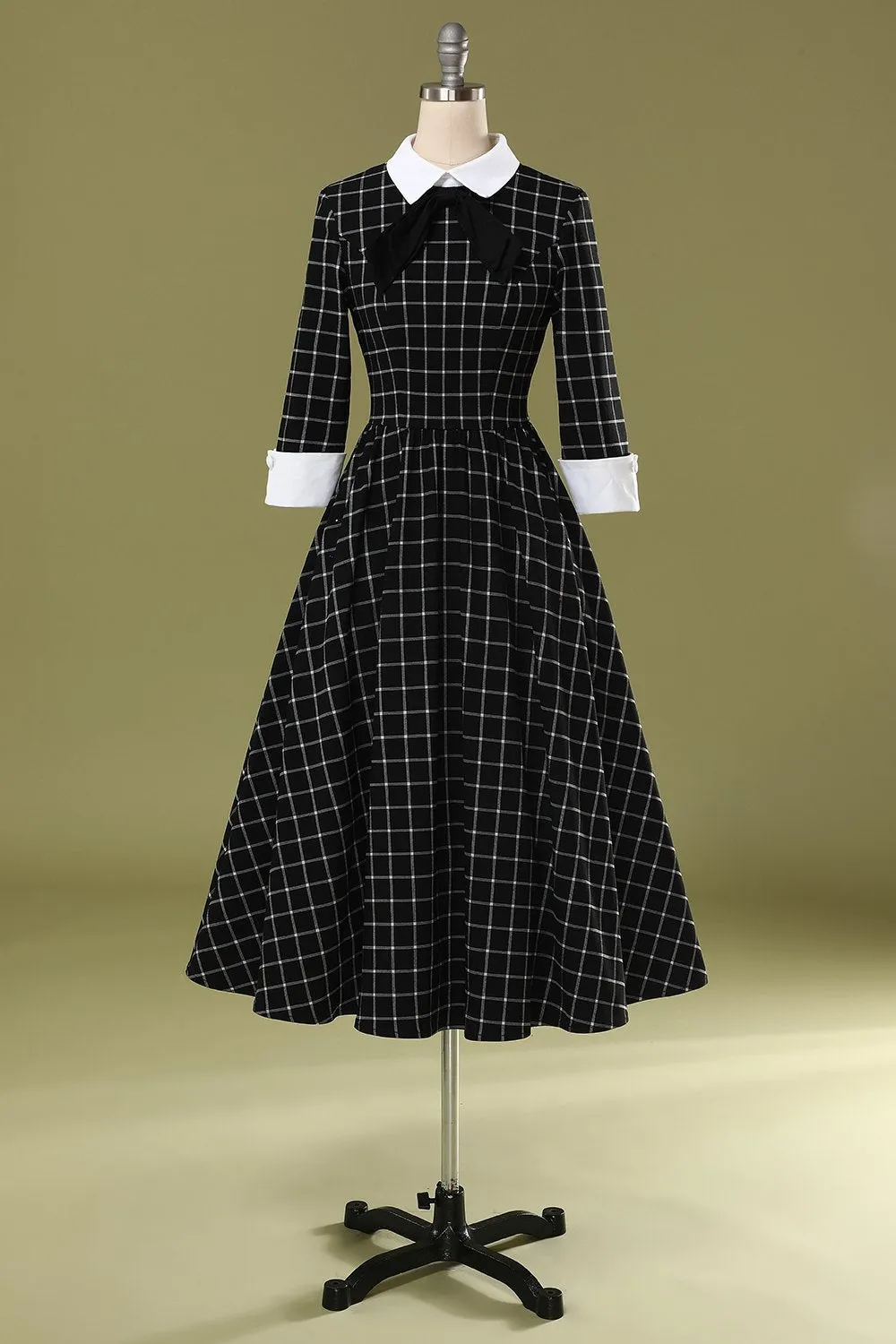 BerriesJam - 2024 Plaid Collar Bowknot A Line Rockabilly Swing Dress