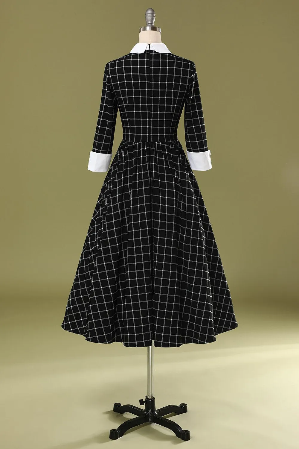 BerriesJam - 2024 Plaid Collar Bowknot A Line Rockabilly Swing Dress