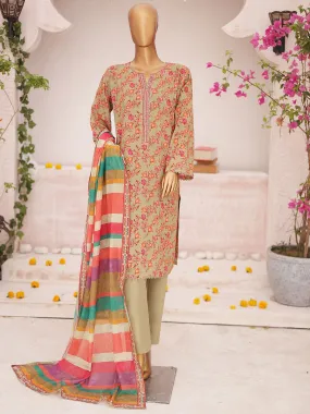 Bin Saeed Printed Lawn 3-Piece Suit - Olive Green