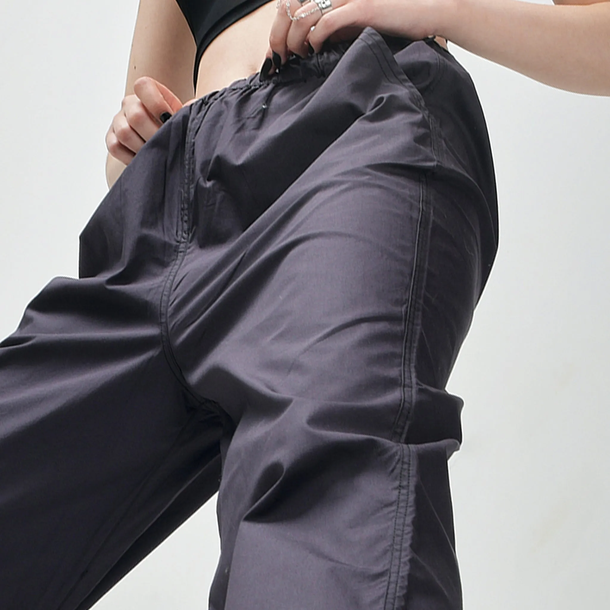 Black Corset Crop Top & Gunmetal Parachute Pants