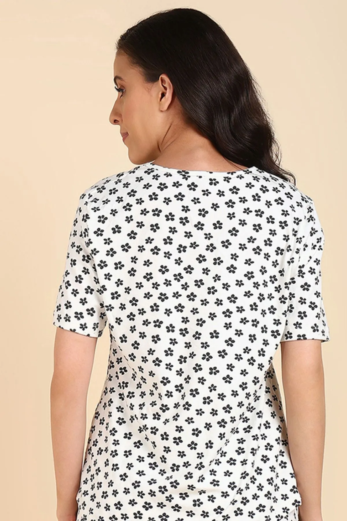 Black Floral Print 100% Soft Cotton Zipless Maternity Feeding Top