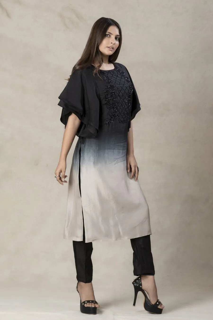 Black Ombre Dola Silk Embellished Kurta With Pant