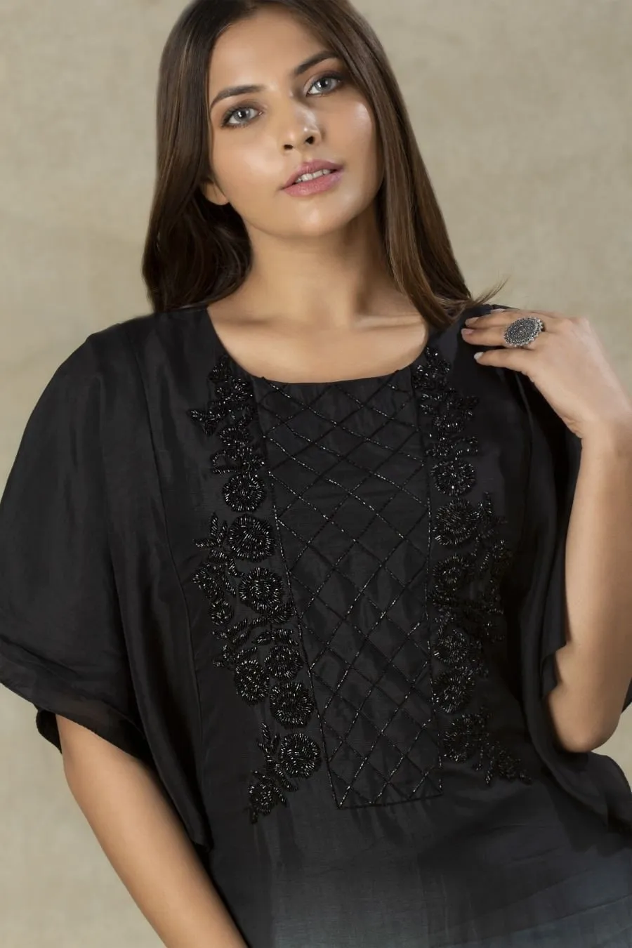 Black Ombre Dola Silk Embellished Kurta With Pant