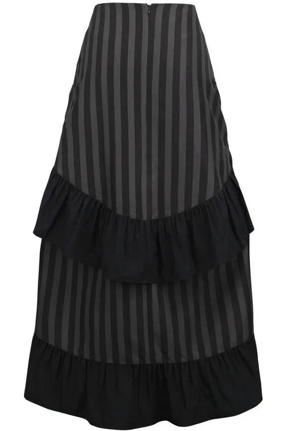 Black/Grey Stripe Adjustable High Low Skirt