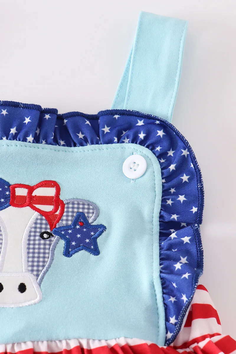 Blue patriotic cow applique strap dress