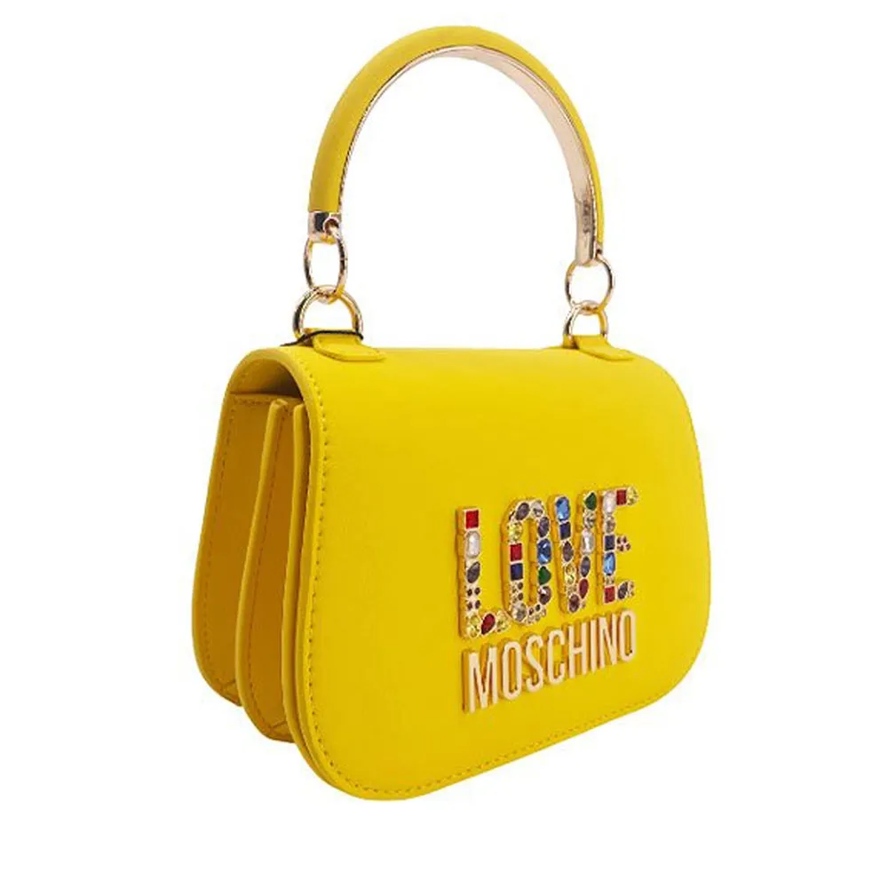 Borsa Donna a Mano LOVE MOSCHINO linea Rhinestone Logo colore Giallo Sole