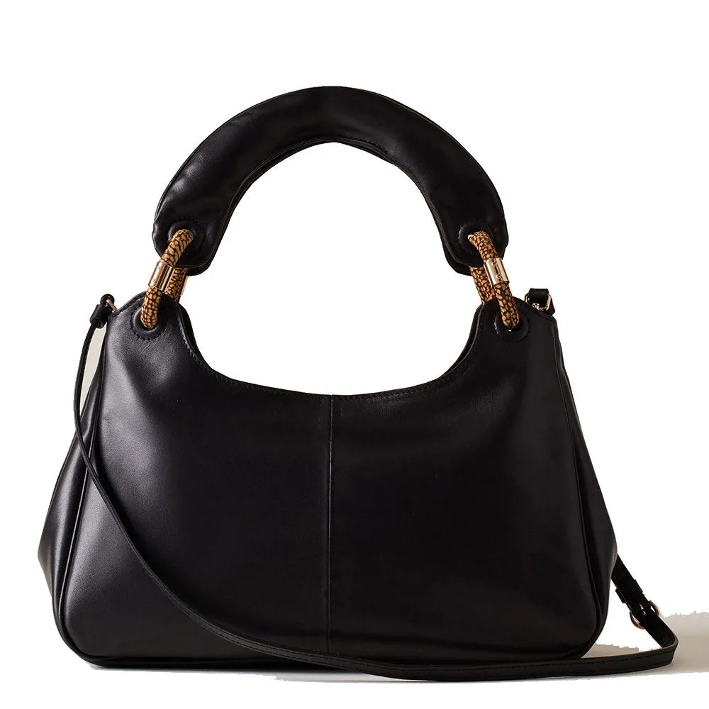 Borsa Donna Bauletto Large BORBONESE linea Infinite in Pelle di Vitello Nappato Nero