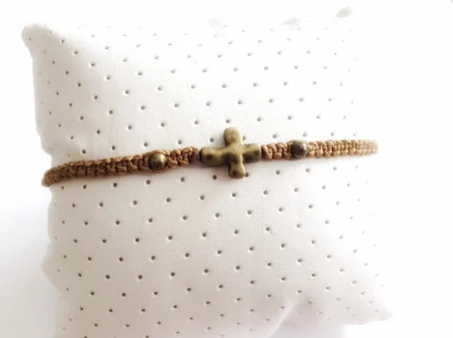 Brass Cross bracelet Men - Friendship Bracelet - summer beach knotted bracelet