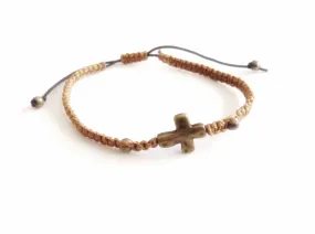 Brass Cross bracelet Men - Friendship Bracelet - summer beach knotted bracelet