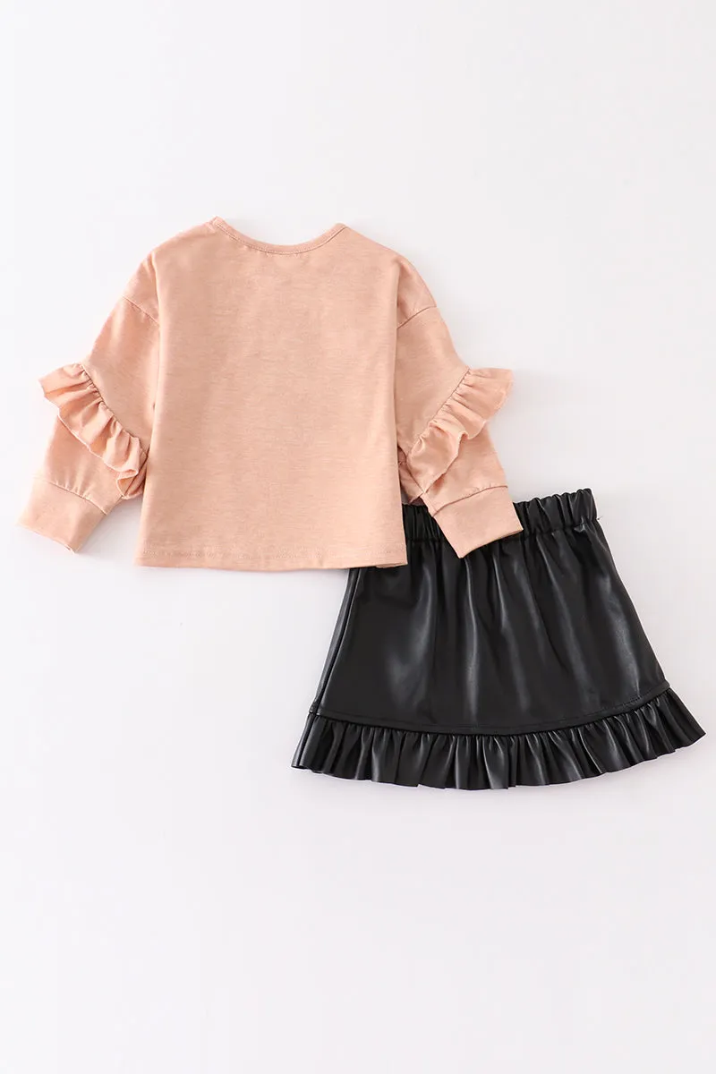 Brown butterfly leather short skirt set