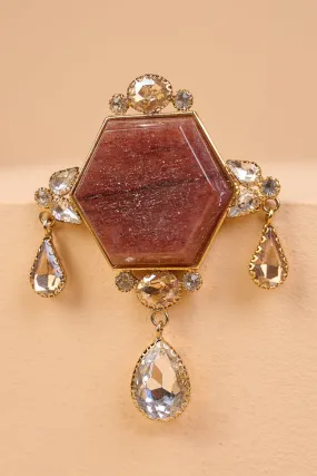 Brown Resin Stone Brooch With Drop Crystals