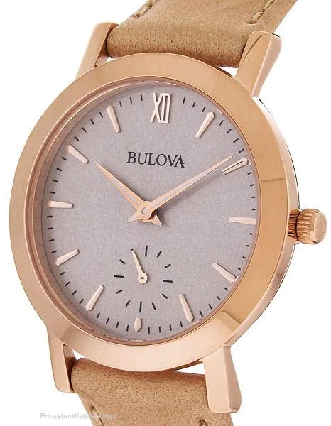 Bulova Ladies Classic - Rose Gold-Tone Case - Gray Dial -Tan Leather Strap