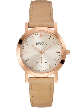 Bulova Ladies Classic - Rose Gold-Tone Case - Gray Dial -Tan Leather Strap