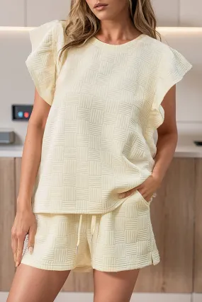 Butter Textured Ruffled Sleeve Tee and Drawstring Shorts Set (Takes 2 Weeks Delivery)