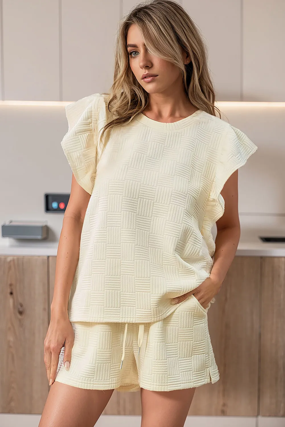 Butter Textured Ruffled Sleeve Tee and Drawstring Shorts Set (Takes 2 Weeks Delivery)