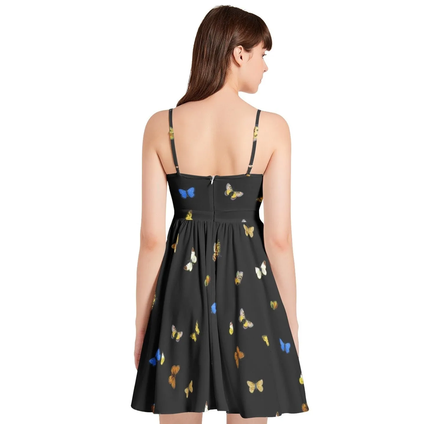 Butterfly Medley Spaghetti Strap Sleeveless Falred Hem Short Dress