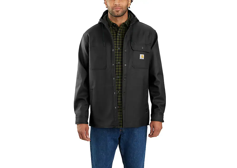 'Carhartt' Men's Rain Defender Heavyweight Hooded Shirt Jac - Black