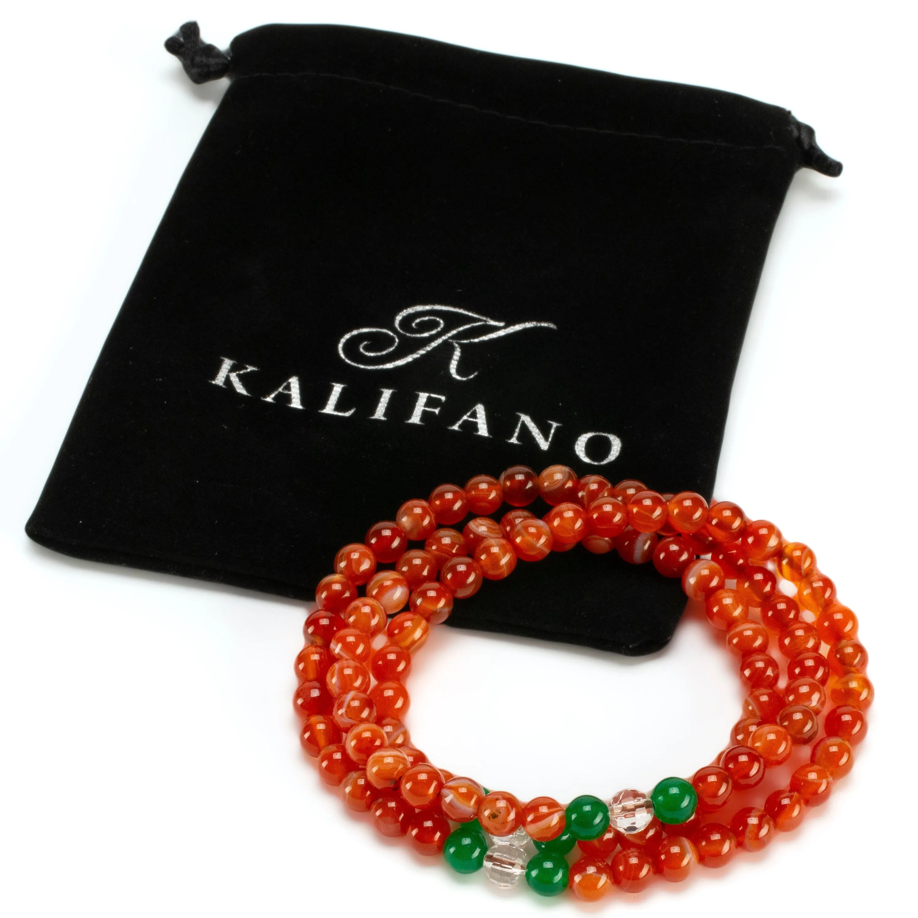 Carnelian 6mm Beads with Aventurine & Quartz Accent Beads Triple Wrap Gemstone Elastic Bracelet