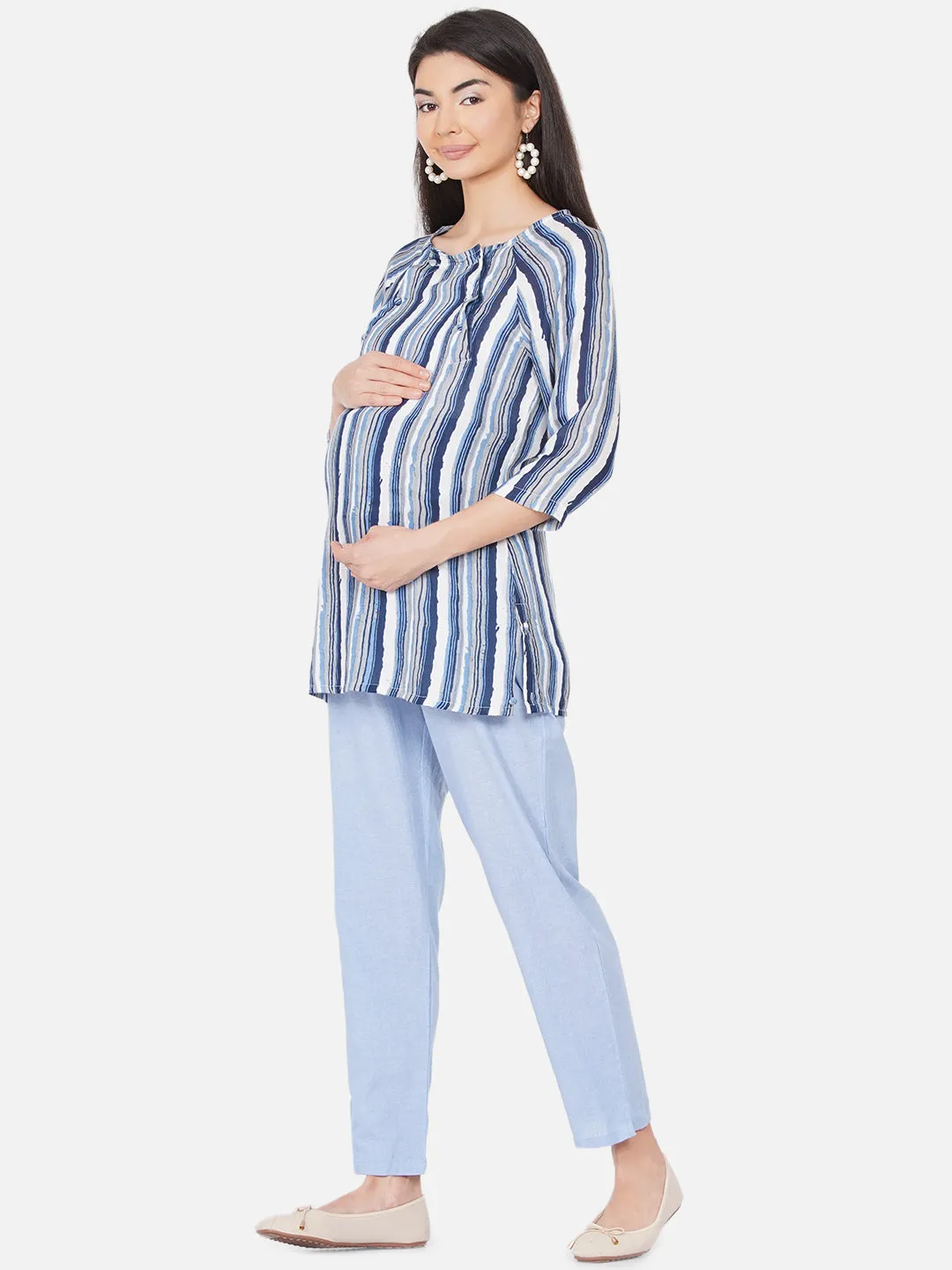 Casual Striped Blue Maternity and Pregnancy Top